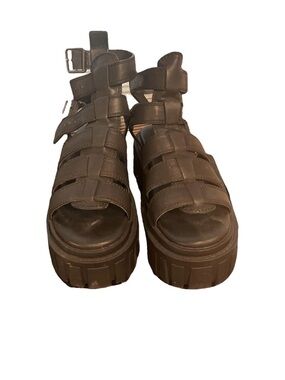 Dolls Kill Brown Chunky Strappy Platform Sandals